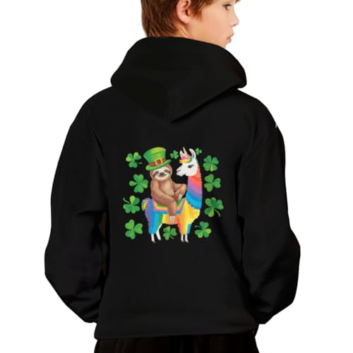 St Patricks Day Cute Sloth Riding Llama Unicorn Hoodies for Teen Girls Boys Lightweight Kangaroo Pocket Sweatshirt2