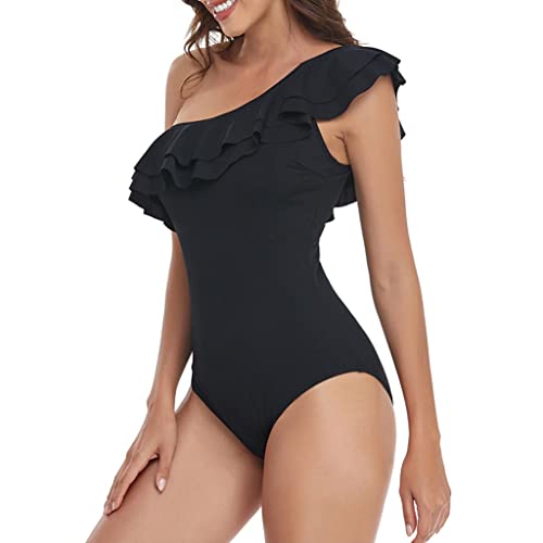 Clear Wind Women's Ruffle One Shoulder One Piece Swimsuit Swimwear Black M #TOP3