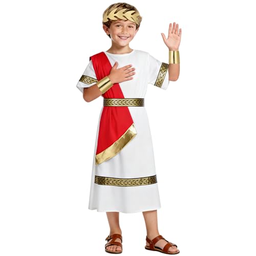 BSBUY Disfraz de Romano Niño, Disfraces de Emperador Romano para Halloween, Carnaval y Fiestas, 110cm