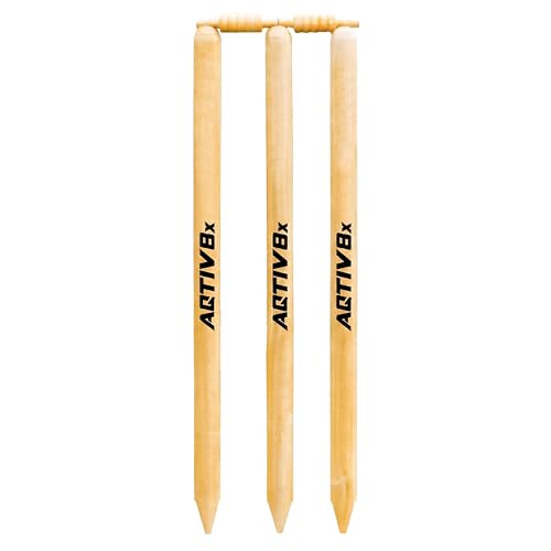 Image of Wooden Cricket Wicket Set Full Size with 1 Base, 2 Bails & 3 Wickets