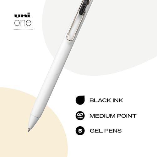 uniball one Retractable Gel Pens, Medium Point (0.7mm), Black Ink, 5 Pack