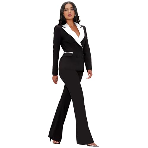 TIANMEI Womens Suits 2 Piece Tuxedo for Women Double Breasted Prom Suit Lady Slim Fit Womens Tuxedo Casual Blazer Pants Set3