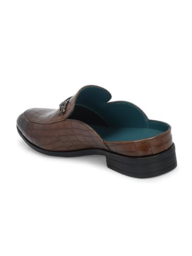 Image of San Frissco Men's Formal Loafers Leatherette Textured Trending Shoes with Buckle,Semi Casual Cushioned Footbed Formal Mules for Party, Slip-On Loafers, Lightweight and Comfortable Shoes