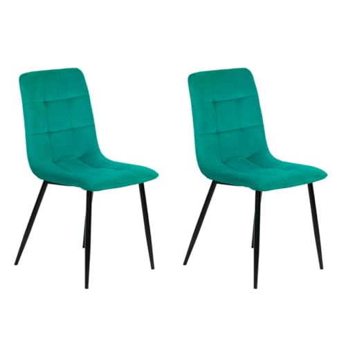Meubletmoi Lot de 2 chaises Tissu Velours Bleu matelassé piétement métal Noir - Design Contemporain Chic - Louise