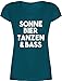 Party & Alkohol Damen - Sonne Bier Tanzen & Bass - Lettering - weiß - XS - Türkis - T-Shirt - XO1525 - Damen T-Shirt mit V-Ausschnitt
