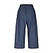 AKTCVVJ Capris Pants for Women Drawstring Waist Cotton Linen Capri Pants Casual Loose Fit Capris Summer Vacation Pant Navy