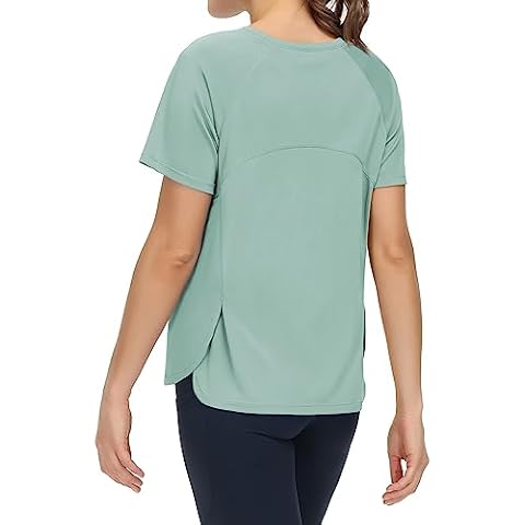 THE GYM PEOPLE Women's Short Sleeve Workout Shirts Breathable Yoga T-Shirts with Side Slits Athletic Tee Tops Light Green Cover
