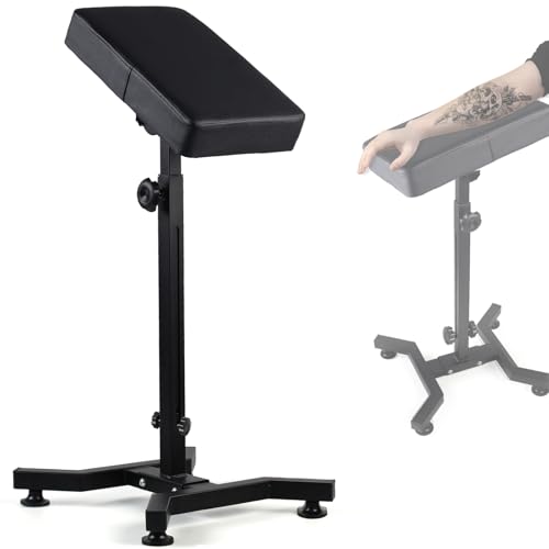 Tattoo Arm Rest, Adjustable Tattoo Armrest Stand, Strong Stability Base Tattoo Equipment, PU Leather Thicken Sponge Pillow, Black