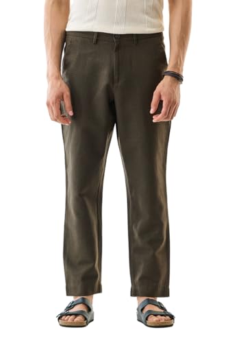 Image of SNITCH Men Trousers | Slim Fit Mid Rise Solid Design | Rayon Blend with Medium Stretch & Smooth Texture | Button & Zip Closure for Casual & Office Wear
