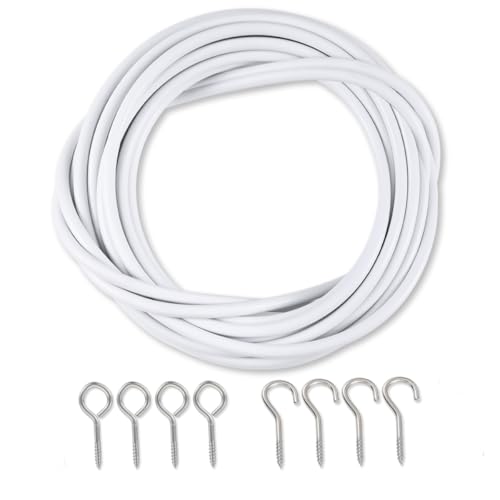 3 Meters Net Curtain Wire with 4 Pieces Screw-in Hooks and 4 Eye Bolts for Curtans