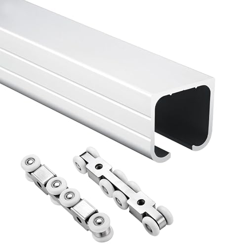 Kit de herrajes para puertas corredizas Pocket Door Track y rodillos, kit de herrajes de aluminio para puertas de granero, riel para puertas corredizas de 3ft a 13ft, resistente para interior y exterior (Plateado, 110m/3.6ft/43.3in)