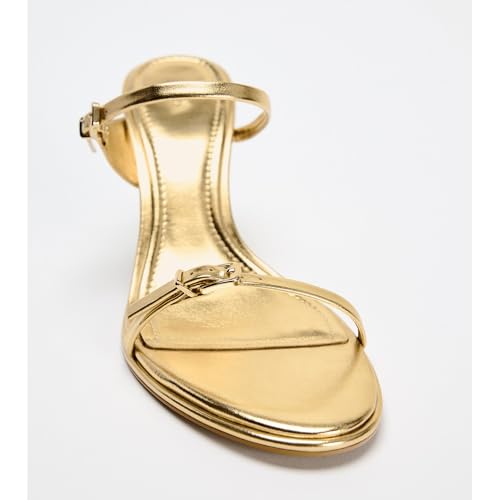 Arqa Women's Golden Buckle Metal Fashionable Slim High Heel Sandals Classic Simple Stiletto Pumps Comfort Dressy Party Open Almond Toe Gold Shoes Casual Slip on Mules2