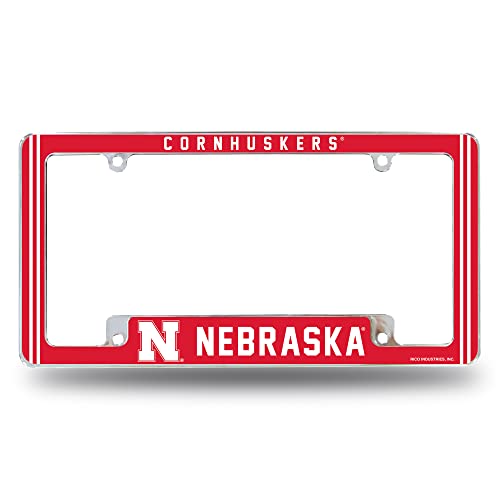 Rico Industries NCAA Nebraska Cornhuskers Classic 12" x 6" Chrome All Over Automotive License Plate Frame for Car/Truck/SUV,White