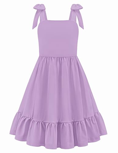 Arshiner Girl's Summer Dress Bow Strap Purple Easter Dresses with Pockets
