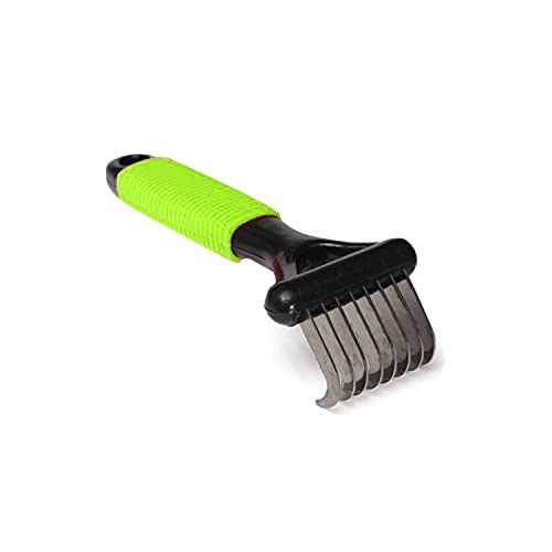 Emily Pets Pet Thick Hair Fur Shedding Remove Grooming Rake Comb Dog Cat Brush Pet Dematting Fur Rake Comb Brush Tool with Long 1.5 Inches Steel Safety Blades(Green)
