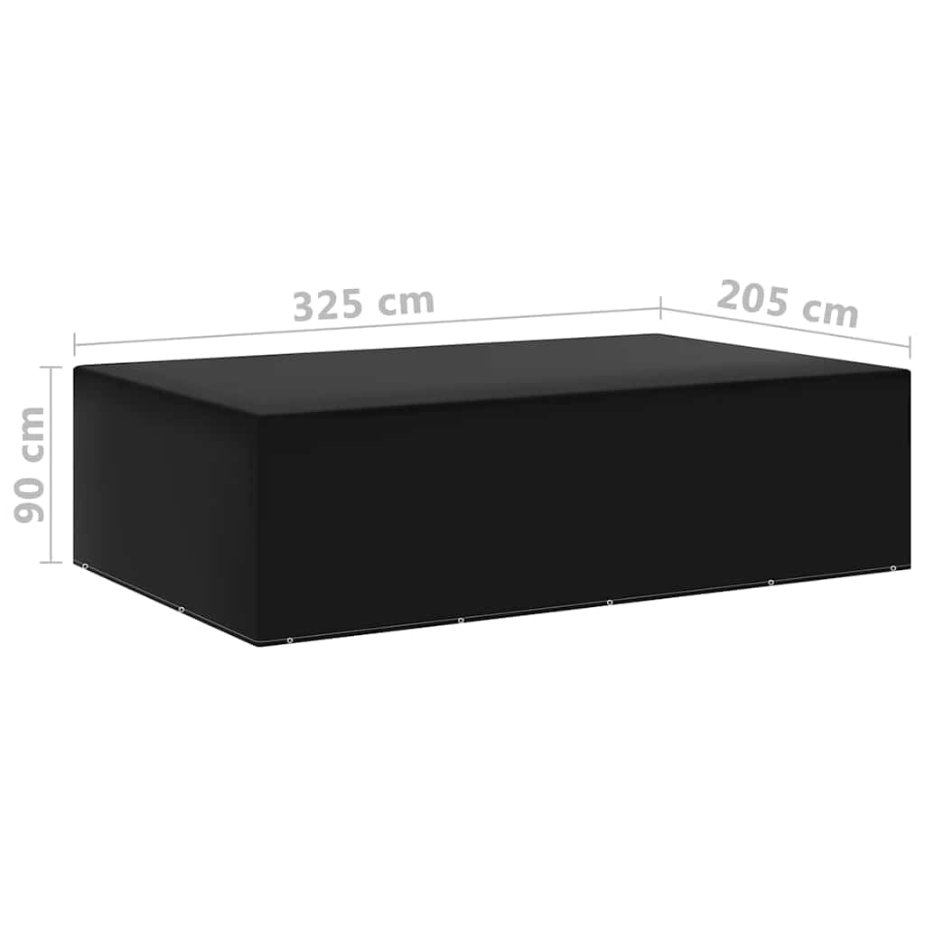 Gartenmöbel-Abdeckungen 2 Stück 325x205x90 cm Schwarz mit 12 Ösen und Befestigungsseil wetterfest reißfest UV-beständig für Terrasse Balkon Lounge Sitzgruppe und Strandkorb