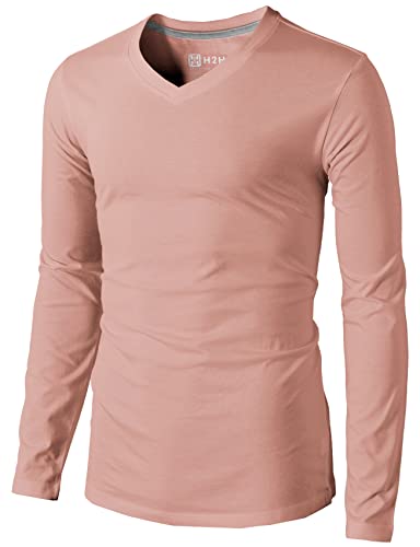 H2H Mens V-Neck Long Sleeve Slim Fit Comfortable T-Shirts CORALPINK US 3XL/Asia 4XL (KMTTL0374)
