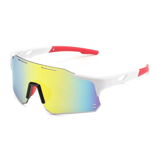 Image of Karsaer Unisex UV Protected Cycling Glasses Sports Sunglasses for ,Youth Baseball Softball Running Sunglasses E1315, White, L