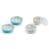 Pfaltzgraff Venice Set of 2 Pasta Bowls, 8 Inch and Storage Bowls, 6 Inch, Teal and White