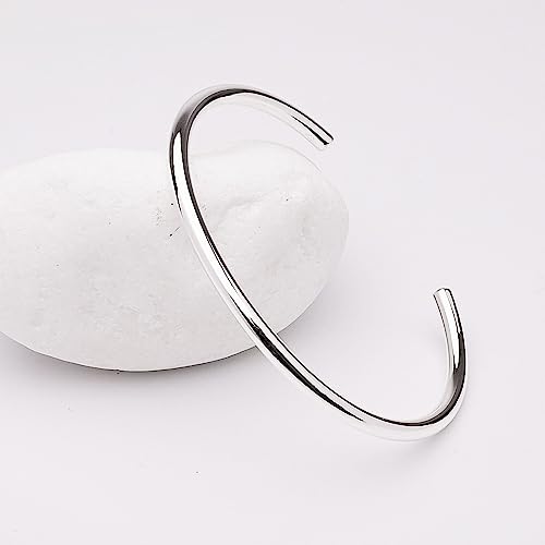 Men's Solid 925 Sterling Silver Torque Bangle Bracelet - Plain 3.1mm Silver Bar Wristband Bracelet for Men2