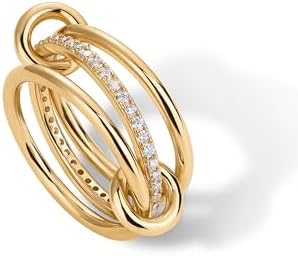 PAVOI 14K Gold Plated Chunky Stackable Statement Rings for Women - Cubic Zirconia Interlocking Band - Size 7