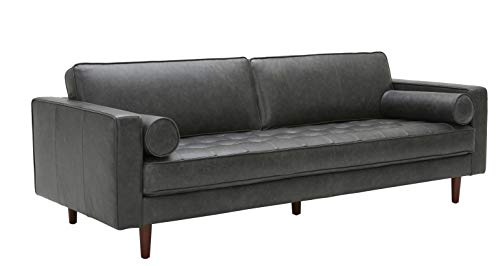 Amazon Brand – Rivet Aiden Mid-Century Modern Sofa Couch (86.6"W) - Black Leather