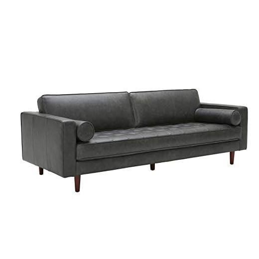 Amazon Brand – Rivet Aiden Mid-Century Modern Sofa Couch (86.6"W) - Black Leather