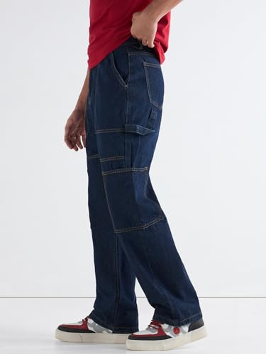 Image of Bewakoof Men Mid Rise Denim Solid Straight Fit Jeans|Straight Fit Jeans - Regular Fit | Classic Denim Pants | Everyday Casual