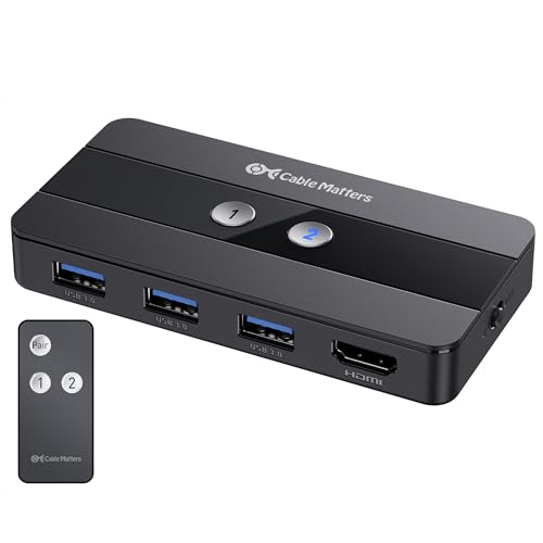 Cable Matters USB 3.0 KVM Switch HDMI 4K@60Hz for 2 Computers, HDMI KVM Switches 2 Port, KVM Switch with 4K Video & 3X 5Gbps USB Ports