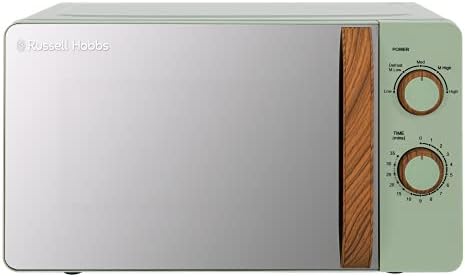 Russell Hobbs RHMM713MG-N 17 Litre Matt Green Manual Microwave with Wood Effect handle and dials