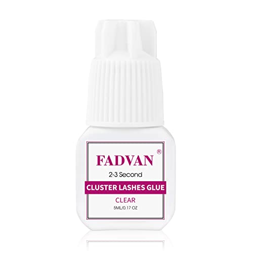FADVAN Cluster Lash Glue 5ML Clear Individual Lash Glue Waterproof Fast Drying Eyelash Glue for DIY Eyelash Extensions Super Strong Hold 2 Weeks Self Application Latex Free Lash Glue (Clear,5ml)