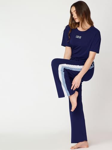 Image of Night Suit for Womens Side Stripe Modal Night Dress of Top and Pajama Set 9374