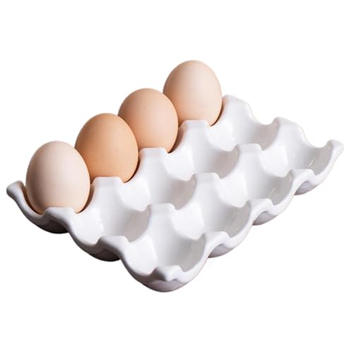 Soporte de huevo de cerámica, 12 tazas Bandeja de huevo de cerámica resistente al calor, bandeja de almacenamiento decorativo fácil de limpiar para el refrigerador de cocina de la encimera.