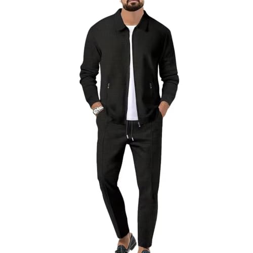 Ensemble veste sweat et pantalon jogging homme waffle combinaison sport douce