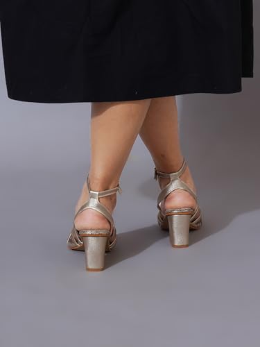 Image of Women's Block Heel Slip-On Sandals - Stylish Comfortable Heel Party Footwear Heels with Ankle Strap Design