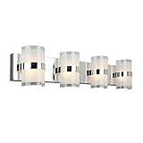 Design House Haswell Vanity Light, 4-Light Integrated LED Bathroom Fixture, Acrylic Frosted Shade, Polished Chrome, Modern Wall Lighting, 7 in H x 32.5 in L x 3.88 in W