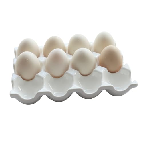 Ceramic Egg Holder 12 Cups Dozen Egg Tray Container for Fridge & Countertop