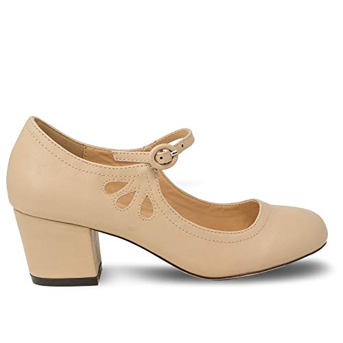Chase & Chloe Kimmy-21 Women's Round Toe Pierced Mid Heel Mary Jane Style Dress Pumps