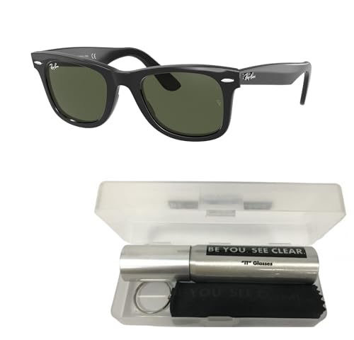 Ray-Ban RB2140 Sunglasses Bundle: RB 2140 WAYFARER 901 Wayfarer Black G-15 Green and Eyewear Cleaning Kit2