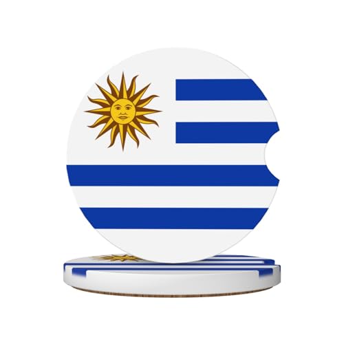 Phayah Lot de 2 sous-verres universels antidérapants pour voiture Motif drapeau de l'Uruguay 6,5 cm