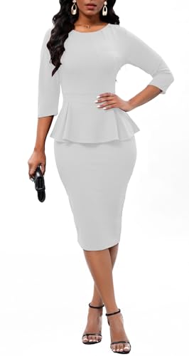 Image of BestGirl Women's Peplum Dresses Bodycon 3 /4 Sleeve Wear to Work Office Sheath Dress