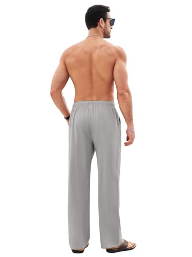 Litthing Pantaloni Lino Uomo Pantalonis da Jogging in Cotone Estivi Casual Tasche Pants Larghi Coulisse Pant Comodi e Leggeri Mare