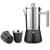 Easyworkz Diego Stovetop Espresso Maker, Bundled With Stainless Steel Espresso Cup 2pcs Set Double W