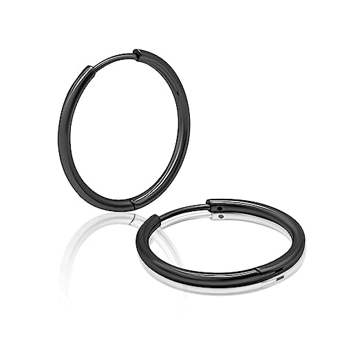 フープピアス リング ピアス サージカルステンレス レディース メンズ つけっぱなし 幅1.6mm 内径16mm ブラック 両耳用 1ペア 2個セット