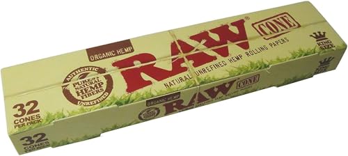 RAW Organiczne konopie rozmiar 1 1/4 wstępnie zwinięte stożki - 32 szt