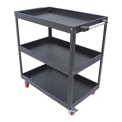 Fetcoi 3 Tier Rolling Tool Cart, Heavy Duty Utility Cart Tool Organizer, Industrial Service Cart for Mechanics, Garage, Warehouse & Repair Shop (Black)