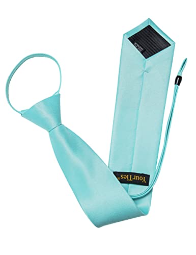 Image of YourTies Zipper Tie for Men Adjustable Pre-tied Satin Neckties and Pocket Square Set Solid Color Business Formal Wedding