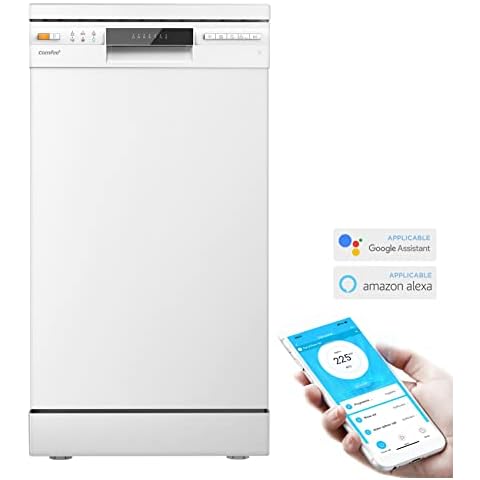 COMFEE' Slimline Freestanding Dishwasher FD934B-W with 9 place settings, Cloud Wash, Delay Start, Half Load Function, Flexible Racks - White Cover