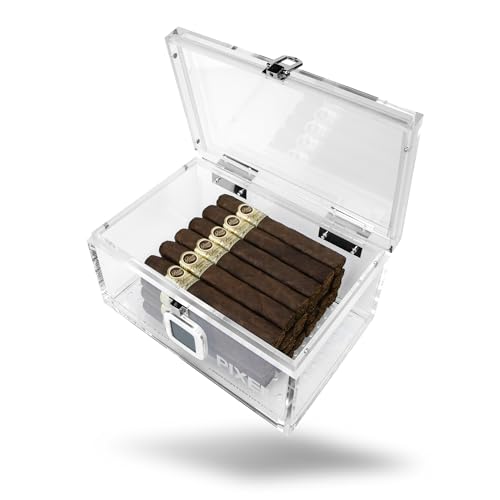 Pixel Cartel Acrylic Cigar Humidor Case/Box with Digital Hygrometer - Cigar Gifts for Men - Can Hold About 15-20 Cigars