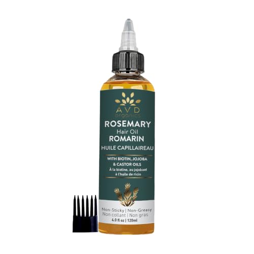 AVD ORGANICS Rosemary Oil for Hair Growth &amp; scalp | Infused with Biotin | Hair Strengthening, Nourishing and Volumizing | infused with Jojoba &amp; Castor Oil | NON - GMO 120ml